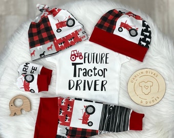 Tractor Coming Home Outfit,Farm Country Personalized Baby Boy Outfit, Farming Newborn Outfit, Boy Layette and Hat Set, Little Farmer Set