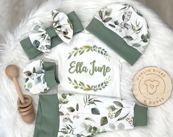 Eucalyptus Baby Girl Coming Home Outfit: Personalized Newborn Set
