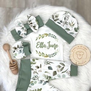 Eucalyptus Baby Girl Coming Home Outfit: Personalized Newborn Set