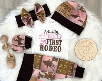 Newborn Cowgirl Outfit: "My First Rodeo" Baby Girl Set