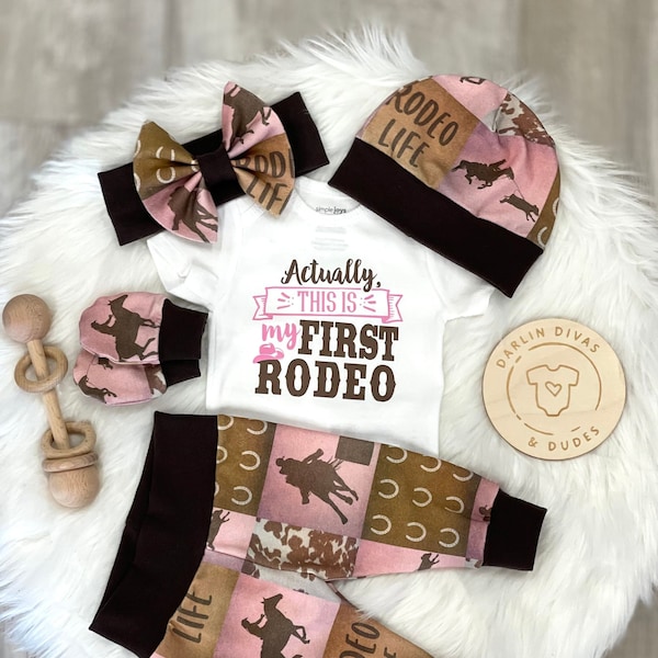 Rodeo Girl Coming Home Outfit, Cowgirl Newborn Baby Set,  My First Rodeo Baby Girl Outfit, Infant Outfit,  Baby Girl Shower Gift