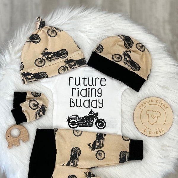 Motorcycle Baby Boy Take Home Outfit, Future Riding Buddy Baby Boy, Baby Shower Gift