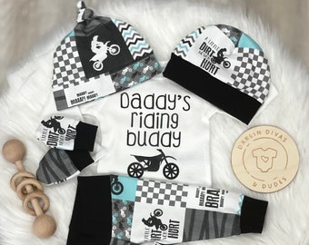 Motocross Baby Boy Take Home Outfit, Daddy's Mommy's Brother's Riding Buddy Baby Boy, Baby Shower Gift, Dirt Bike Baby Outfit