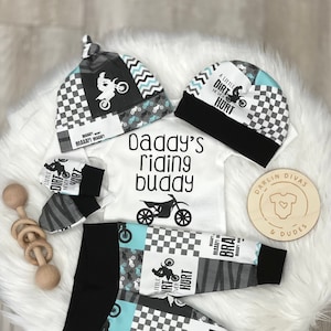 Motocross Baby Boy Take Home Outfit, Daddy's Mommy's Brother's Riding Buddy Baby Boy, Baby Shower Gift, Dirt Bike Baby Outfit