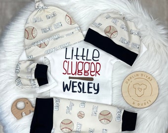 Baseball Boys Coming Home Outfit, Little Slugger Personalized Baby Boy Outfit, Baby Shower Gift