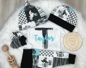 Motocross Baby Boy Take Home Outfit, Personalized