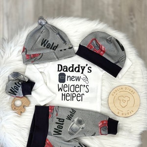 Boys Welder Daddy Newborn Coming Home Outfit, Daddy&#39;s New Welder Helper