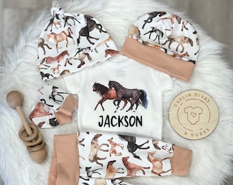 Baby Boys Horse Coming Home Outfit, Country Personalized Baby Boy Outfit,  Newborn Boy Set, Baby Shower Gift, Baby Boy Layette, Farm