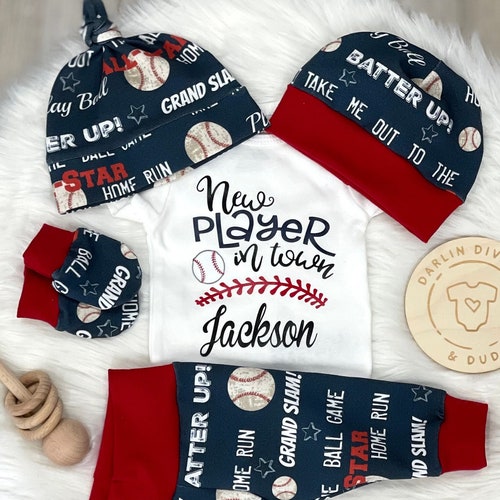 Boy Baseball Heading for Home Outfit Personalized Baby Coming Etsy
