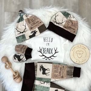 Woodland Boys Coming Home Outfit Bear Moose Personalized Baby Boy