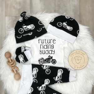 Motorcycle Baby Boy Take Home Outfit, Future Riding Buddy Baby Boy, Baby Shower Gift