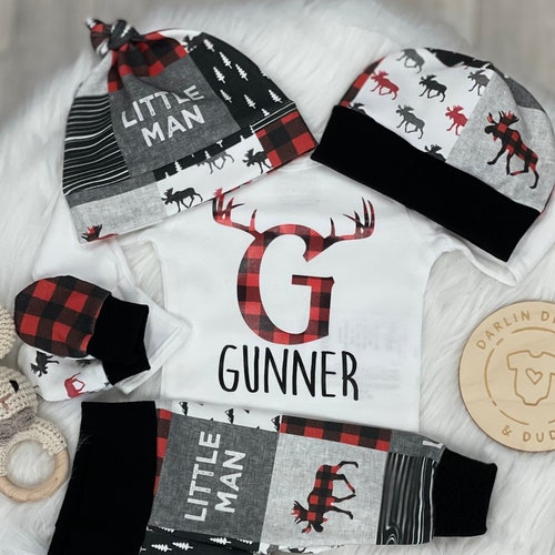 Moose Boys Coming Home Outfit Woodland Personalized Baby Boy Etsy
