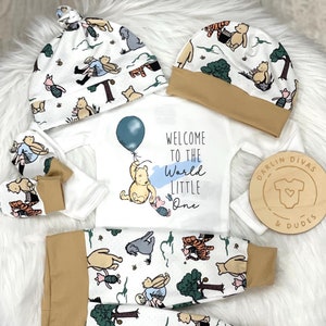 Classic Winnie Pooh Boy's Coming Home Outfit,  Welcome to the World Little One