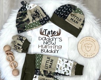 Boys Coming Home Outfit, Camo Deer Daddy's Hunting Buddy Personalized Baby Boy Outfit