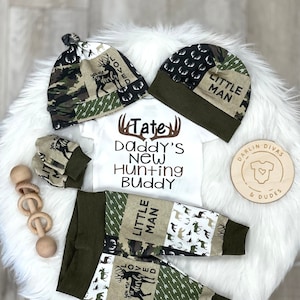 Boys Coming Home Outfit, Camo Deer Daddy's Hunting Buddy Personalized Baby Boy Outfit