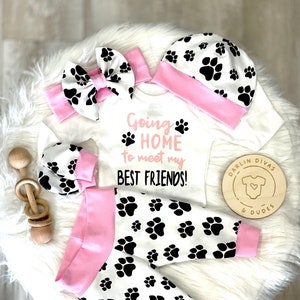 Girls Dog Paw Print Coming Home Outfit: Personalized Baby Set
