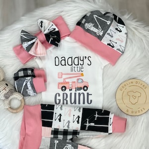 Lineman Baby Girl Outfit: &quot;Daddy&#39;s Little Grunt&quot; Coming Home Set