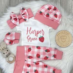 Strawberry Personalized Baby Girl's Coming Home Outfit