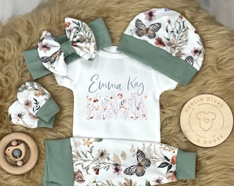 Wildflowers and Butterflies Baby Girl Coming Home Outfit, Personalized