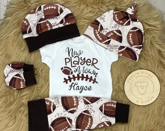 Football Baby Boys Coming Home Outfit, New Player in Town Personalized