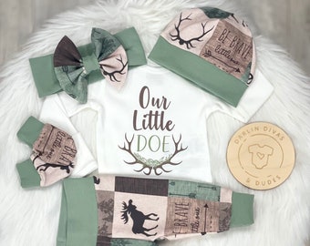 Girls Fawn Deer Coming Home Outfit, Personalized