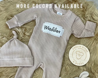 Baby Boy Going Home Hospital Outfit, Personalized Romper set made out of Soft Waffle Knit, Easy On/Off for Easy Diaper Changes