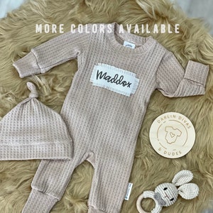 Baby Boy Going Home Hospital Outfit, Personalized Romper set made out of Soft Waffle Knit, Easy On/Off for Easy Diaper Changes