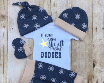 Sheriff Deputy Baby Boy Outfit, There's a New Sheriff in Town Personalized Coming Home Outfit, Baby Shower Gift