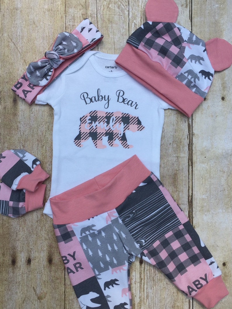 Girls Coming Home Outfit Buffalo plaid Baby Bear Personalized Etsy