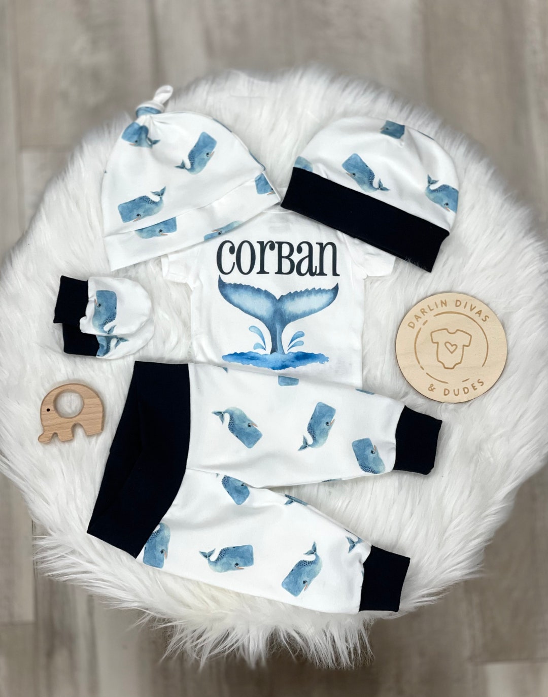 Baby Boys Whale Coming Home Outfit, Ocean Whale Personalized Baby Boy
