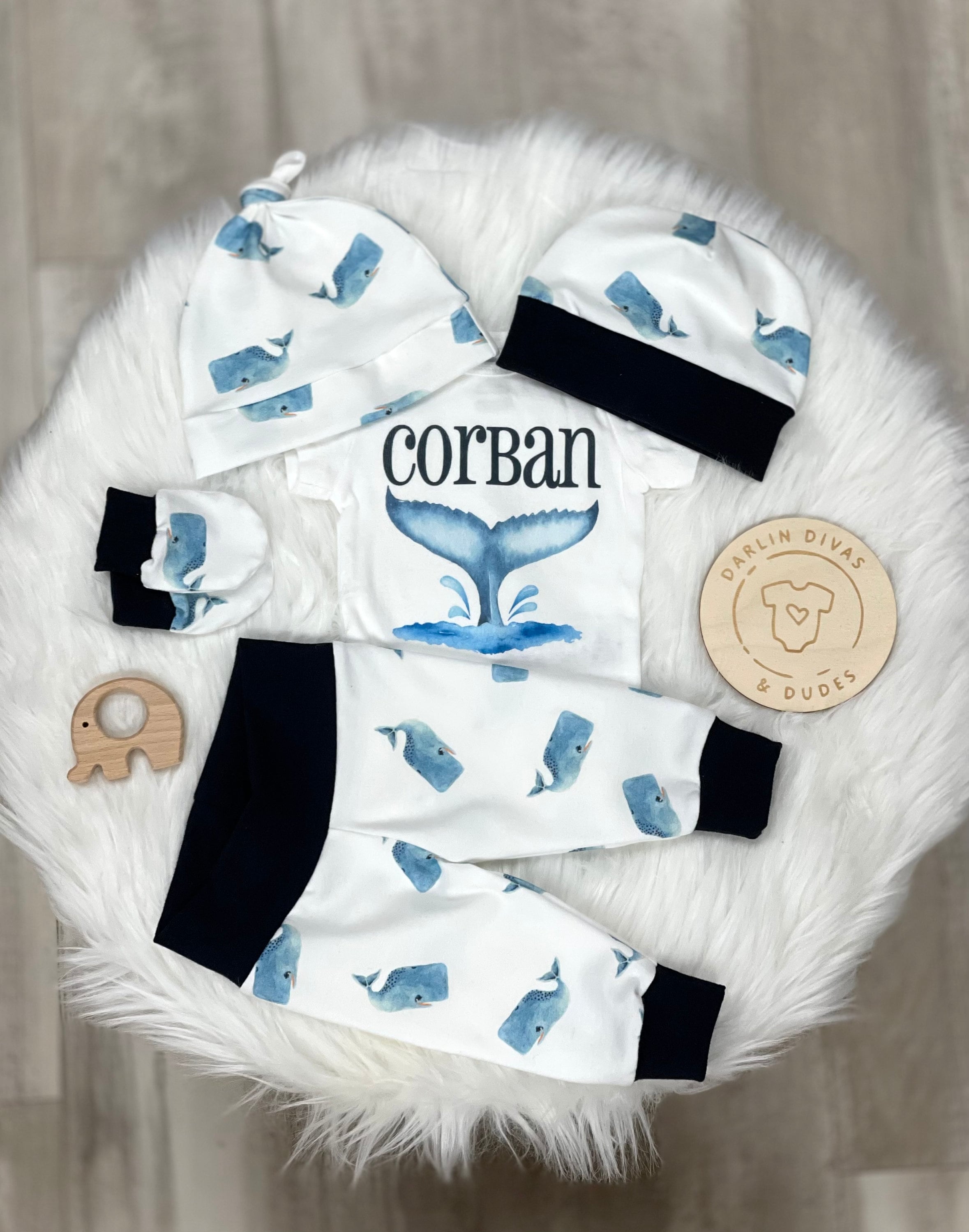 Personalized Whale Baby Boy Outfit: Cotton Newborn Set