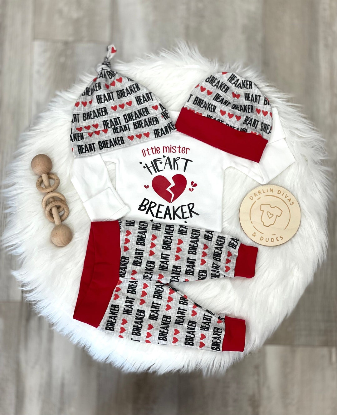 Baby Boy Valentine Outfit, Little Heartbreaker Valentines Set, Baby