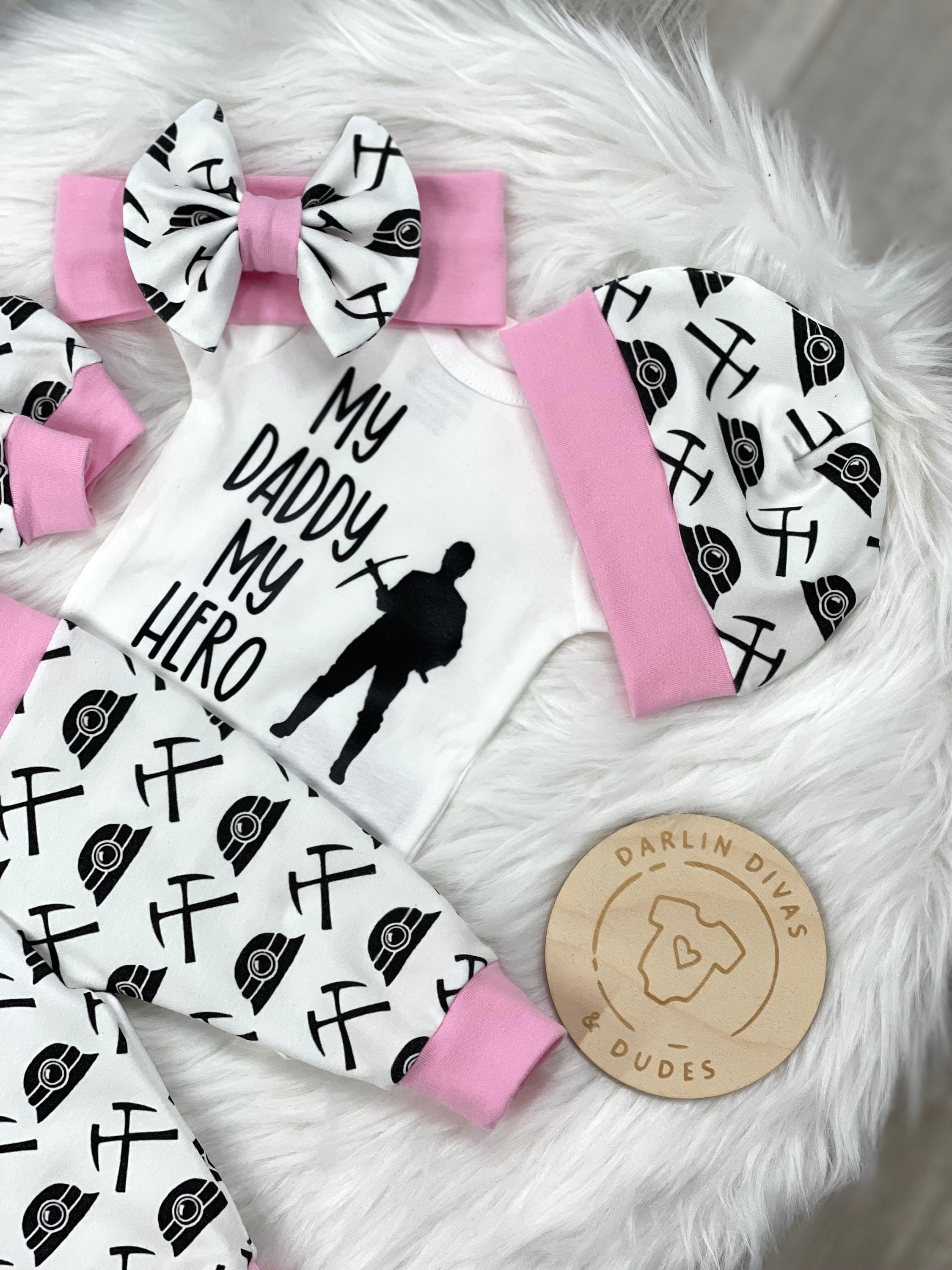 Baby Girl Mining Coming Home Outfit My Daddy My Hero Pink Etsy
