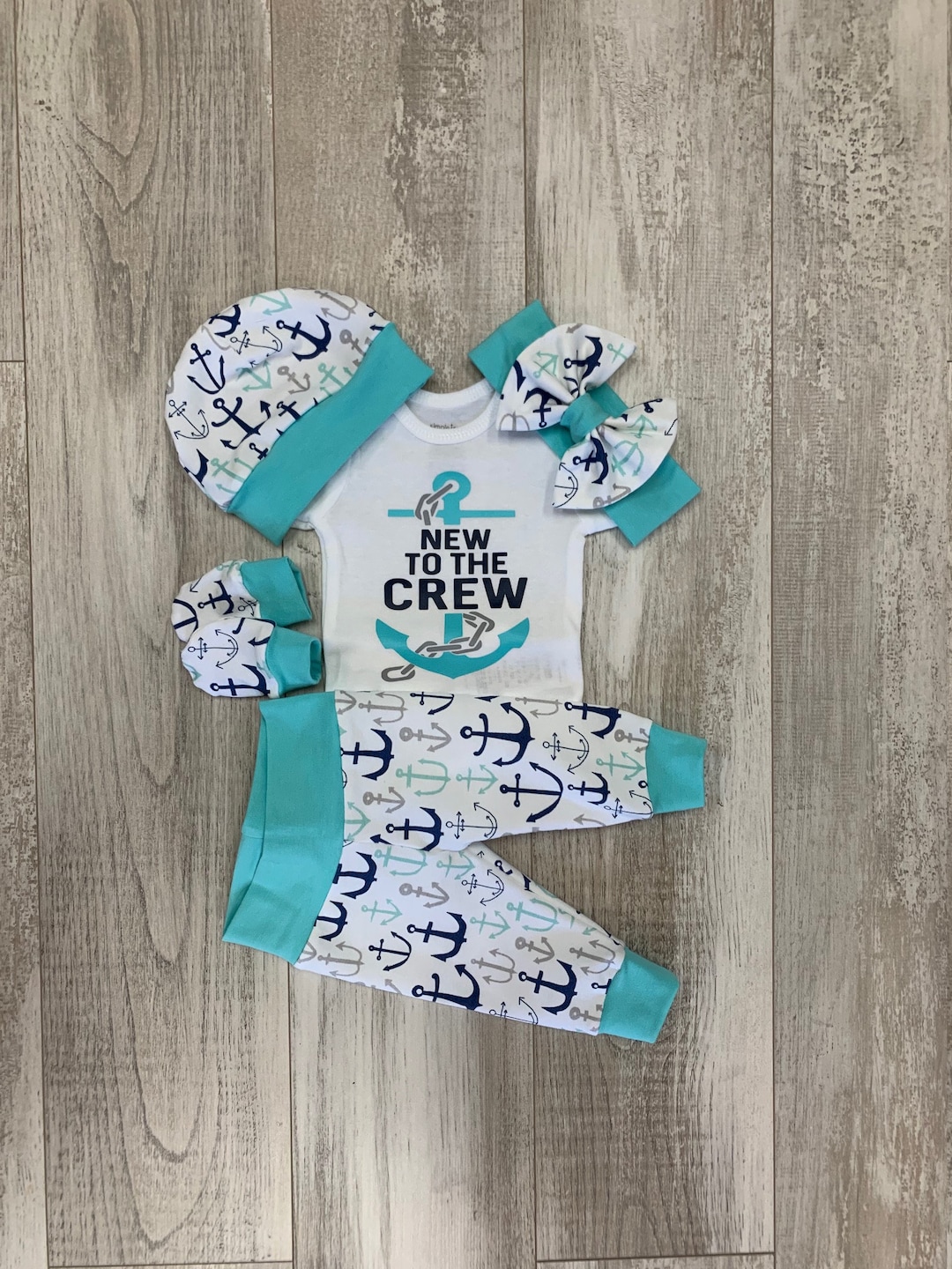 Nautical Baby Girl Coming Home Outfit, New to the Crew Anchor Baby Set ...