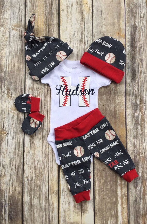 Bodysuit and Knot Hat Set Can be Personalized Infant Boy/'s or Girl/'s Baseball Pants Coming Home Outfit
