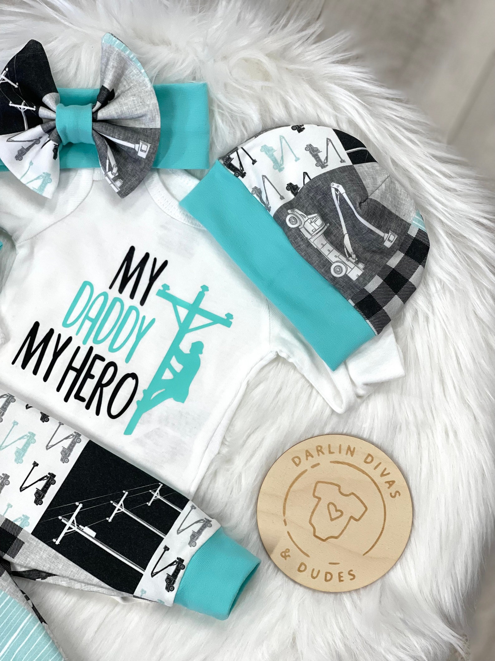 Baby Girl Daddy LINEMAN Coming Home Outfit My Daddy My Hero Etsy