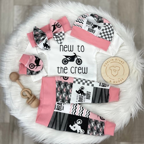 thumbnail image 2 of Baby Motocross Onesie - "New To The Crew" Racing Outfit With Raglan Sleeves, Gerber Bodysuit 2 of 14