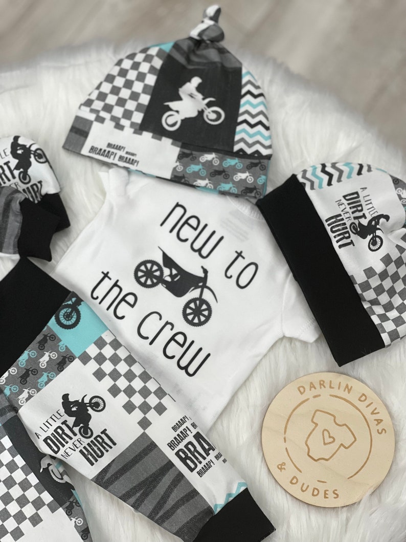 Motocross Baby Boy Take Home Outfit, New to the Crew image 2