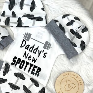 Daddy's Weight Lifting Buddy Infant Outfit, Daddy's New Spotter image 2