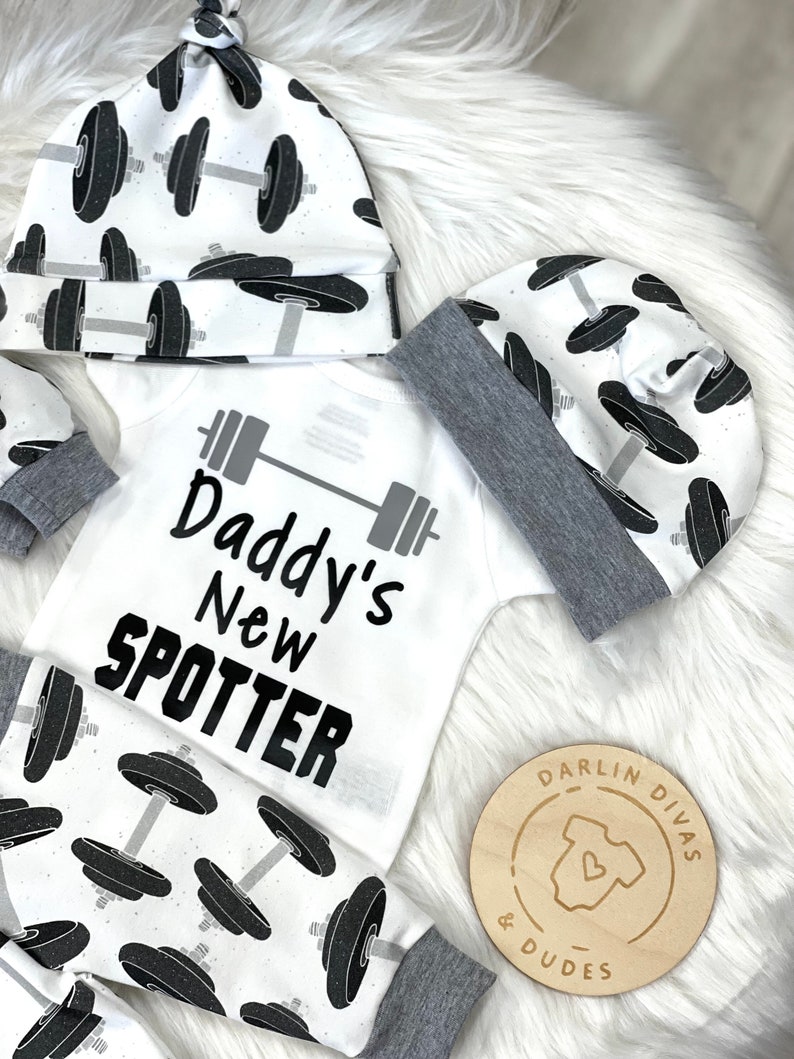Daddy's Weight Lifting Buddy Infant Outfit, Daddy's New Spotter image 2