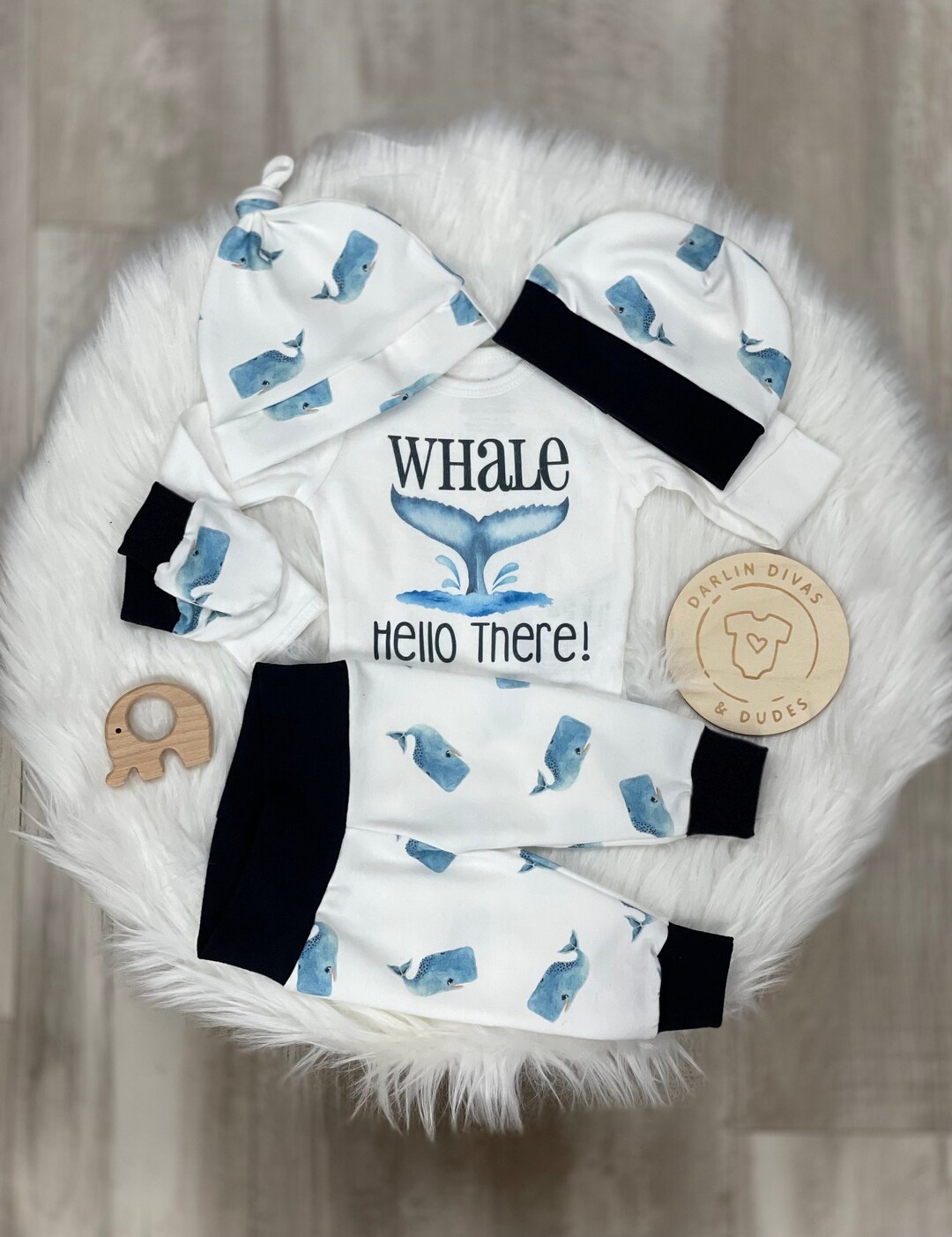 Baby Boys Whale Coming Home Outfit, Ocean Whale Hello There Baby Boy