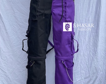 Gothic Two-Tone Techwear Pants with Chains - Shasar Fashion