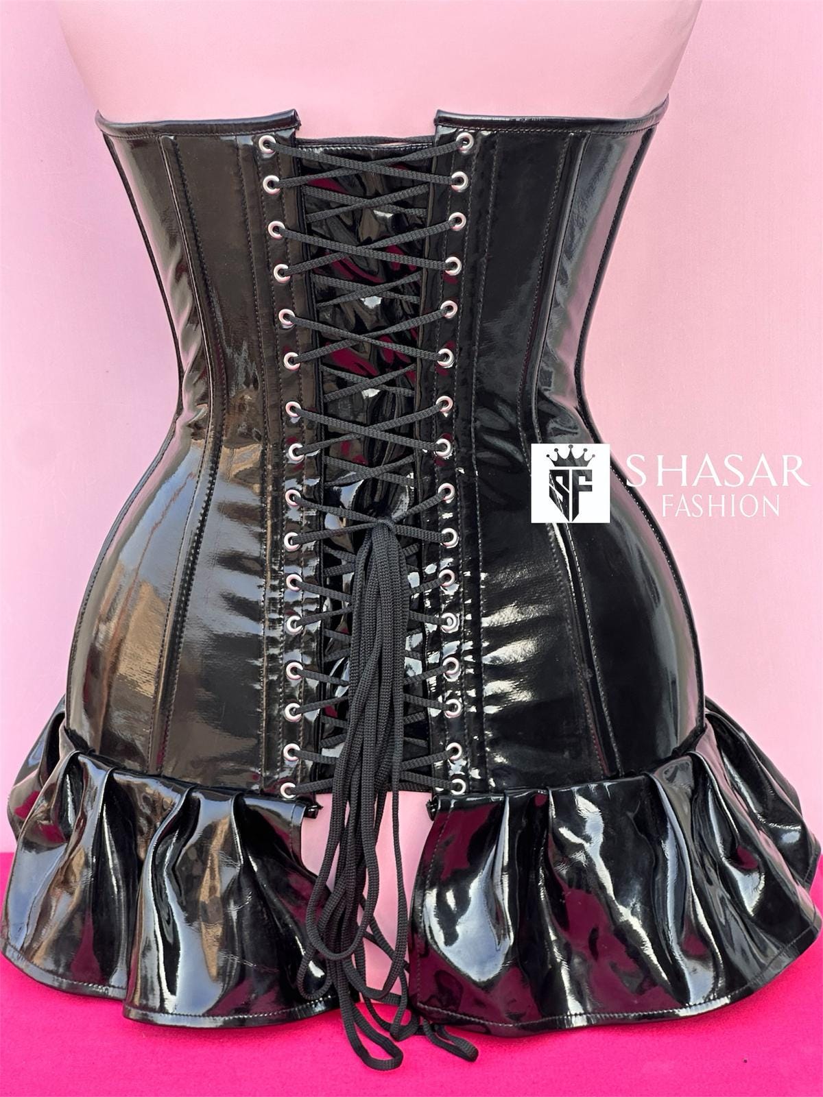 Pvc Ruffle Lace Black PVC Ruffle Corset Top - Gothic Vinyl Bustier - Etsy