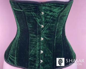 グリーンベルベットウエストトレーニングコルセット - エレガントな砂時計シェイプ by shasar fashion