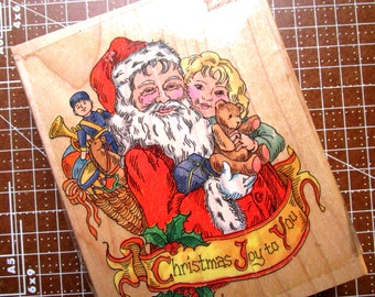 Santa Claus  wood-mounted rubber stamp Christmas Joy to You