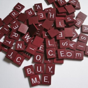 Vintage Scrabble tiles set of 50 random red wood tiles
