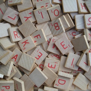 125 Vintage Red Letter Scrabble Tiles circa 1975