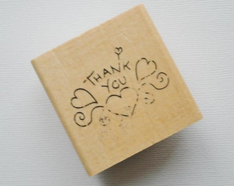 Thank You Rubber Stamp with Hearts    NEW