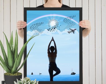 Póster enmarcado en papel mate mejorado con relación de aspecto 3:4 / Esperanza más allá del horizonte / Impresión de póster de paisaje marino / Arte de la atención plena / Arte de resplandor silencioso