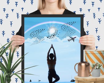 Póster enmarcado en papel mate mejorado con relación de aspecto 4:5 / Esperanza más allá del horizonte / Impresión de póster de paisaje marino / Arte de la atención plena / Arte de resplandor silencioso